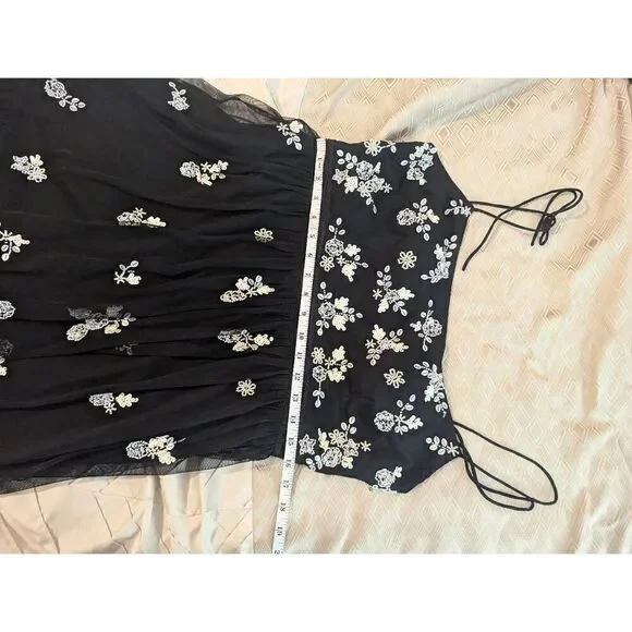 Adrianna Papell Women’s 14 Black Floral Spaghetti Strap Mini Dress - Picture 6 of 8